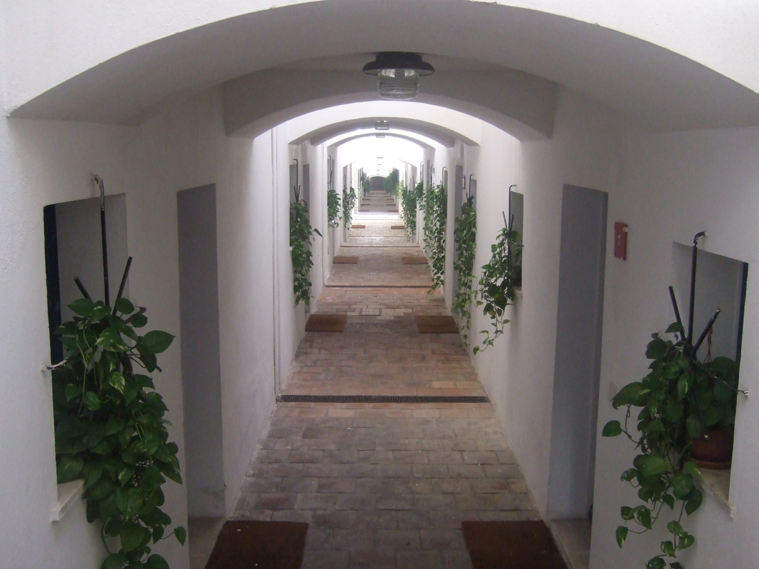 The complex corridor leading to the pool and beach